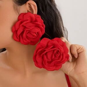 Elegant Blooming Red Rose Earrings